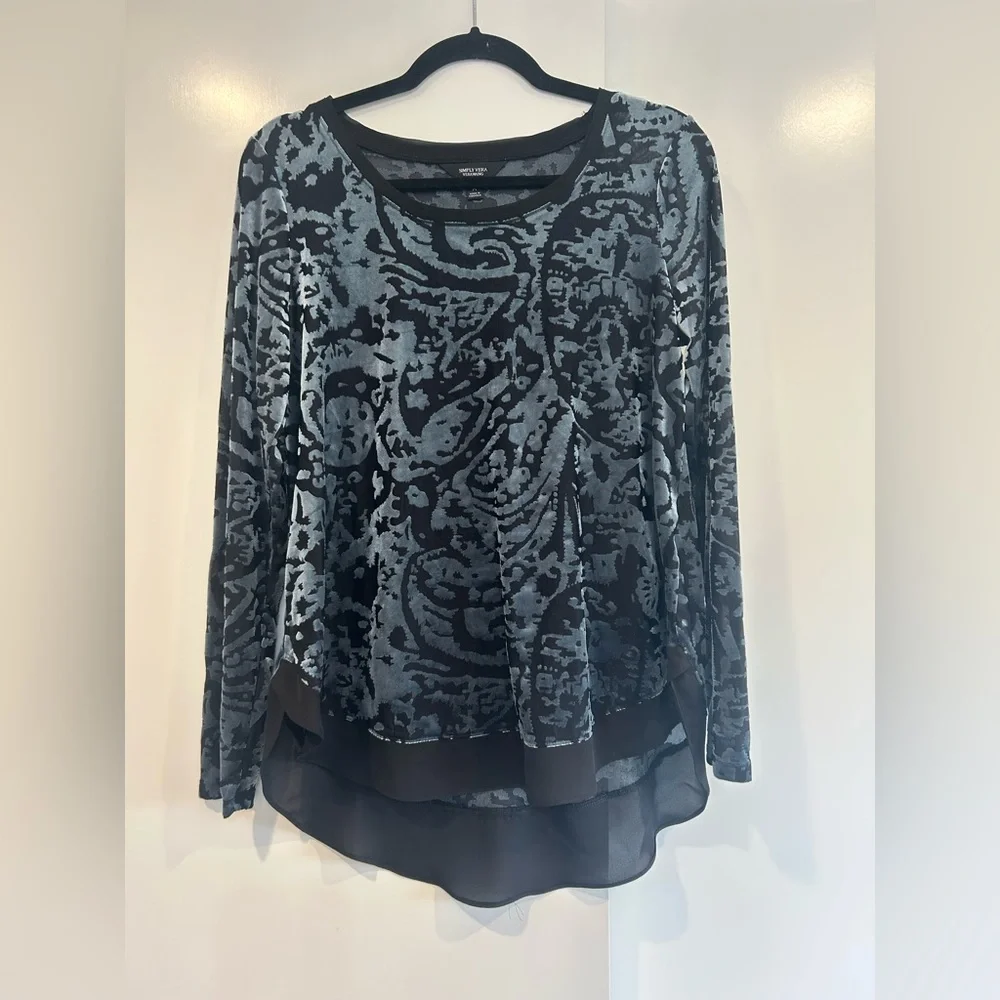 Simply Vera Wang Womens Velvet Burnout Top Size M Blue Stretch Fairy Grunge - Picture 2 of 9